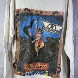 vintage aerosmith band shirt X-large white nine lives tour 1998 parking lot boot